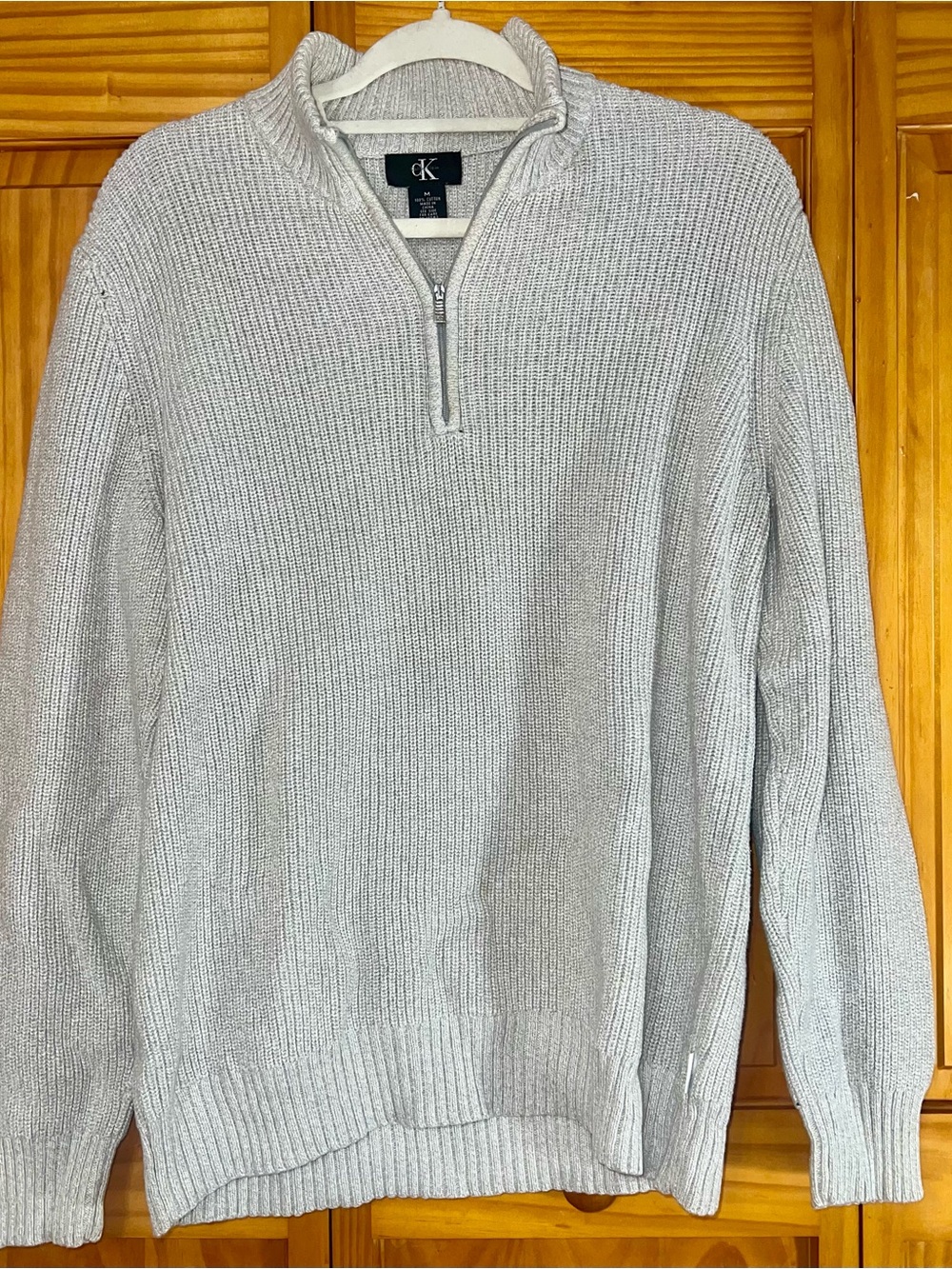 Calvin Klein Light Gray Quarter-Zip Turtleneck Sweater